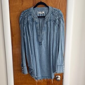 Free People We The Free Light Blue Denim Tunic W Sz Small